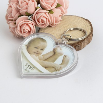 Wholesale cheap heart shape clear acrylic photo frame keychain