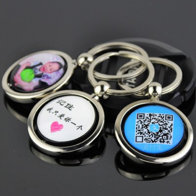 2019 best gifts round rotating blank sublimation metal keychain custom logo with crystal epoxy